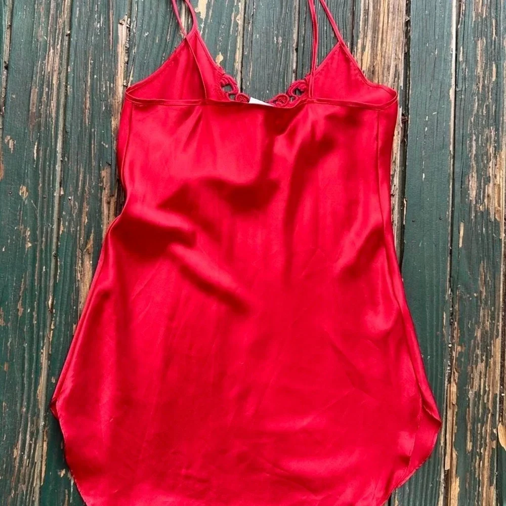 Red silk lingerie slip dress‎ with lace